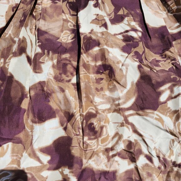 Zara Woman Size 10 (EUR 42) Floral Silk Skirt Pleated Fully Lined Brown/Cream - Picture 2 of 6